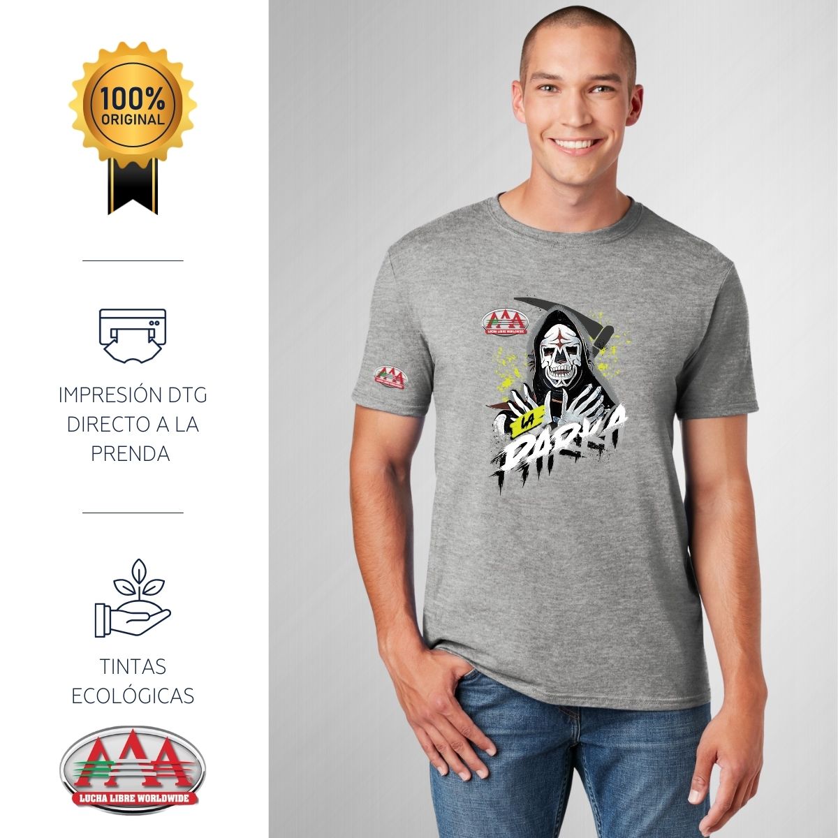 Playera Hombre Lucha Libre AAA Luchador La Parka Fosfo