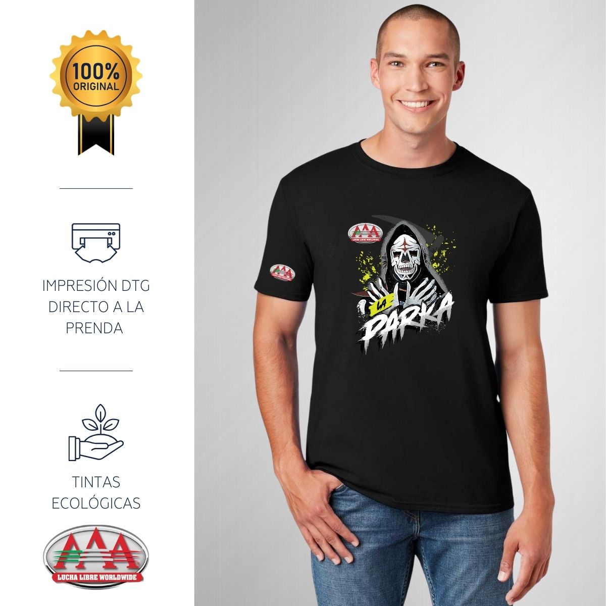 Playera Hombre Lucha Libre AAA Luchador La Parka Fosfo