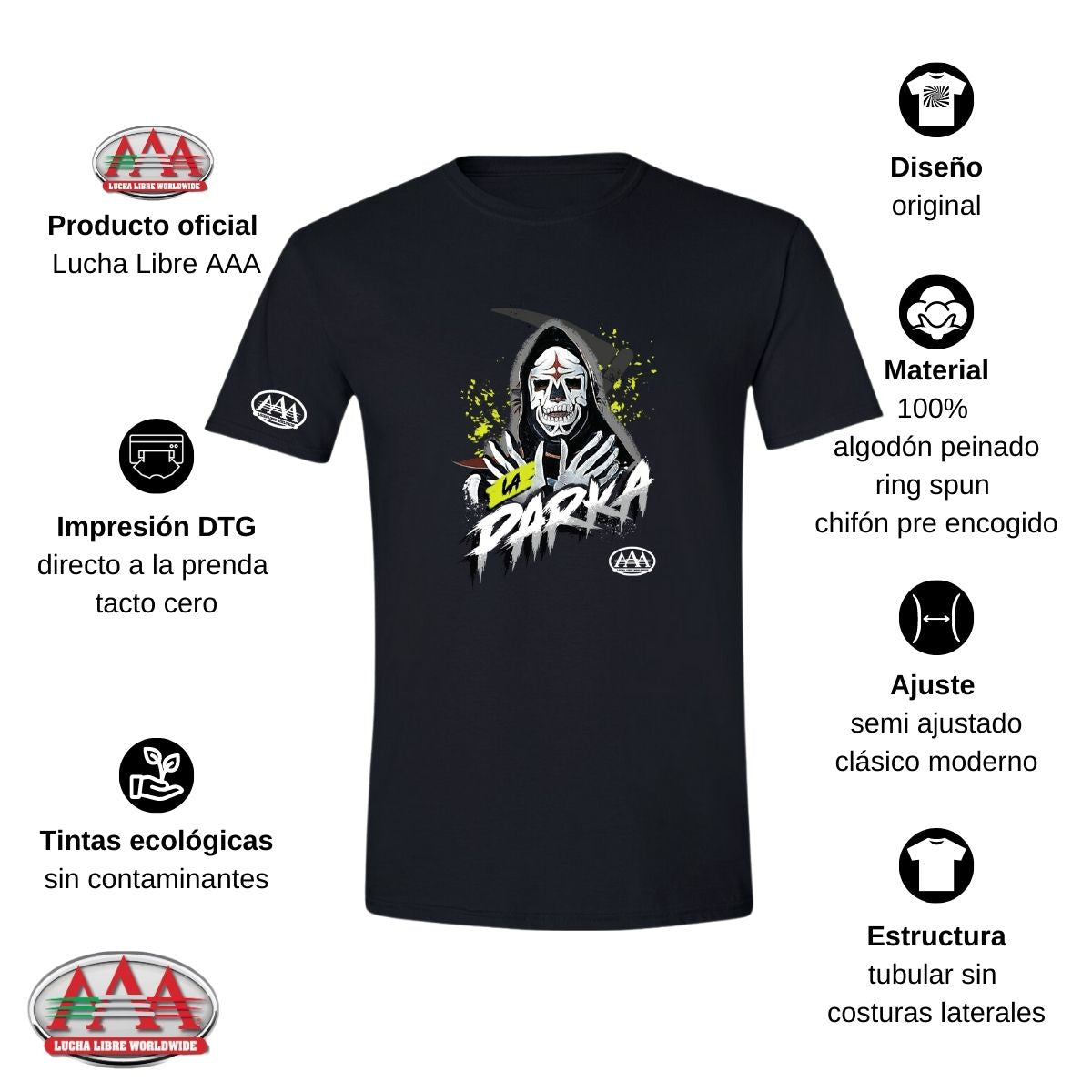 Playera Hombre Lucha Libre AAA Luchador La Parka Fosfo