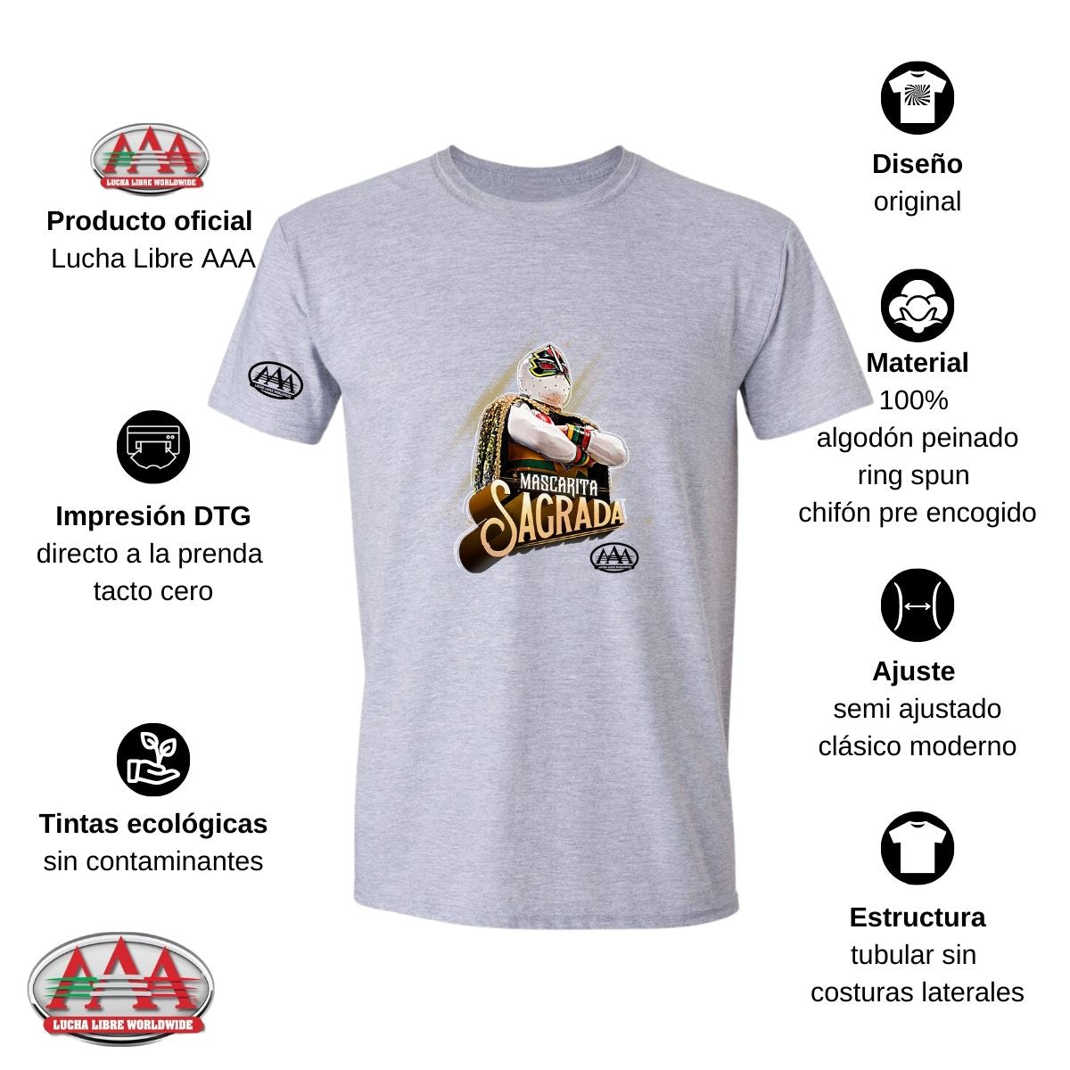 Playera Hombre Lucha Libre AAA Luchadores Mascarita Sagrada