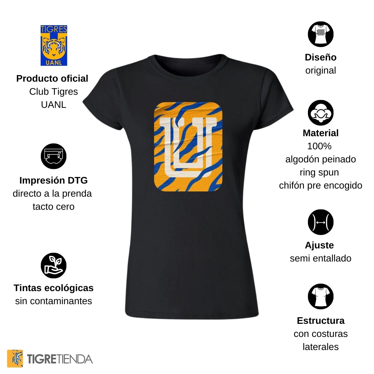 Playera Mujer Tigres UANL U Rayas