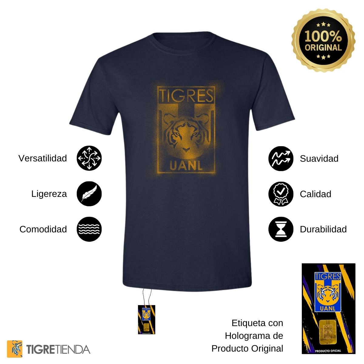 Playera Hombre Tigres UANL Escudo Difuminado