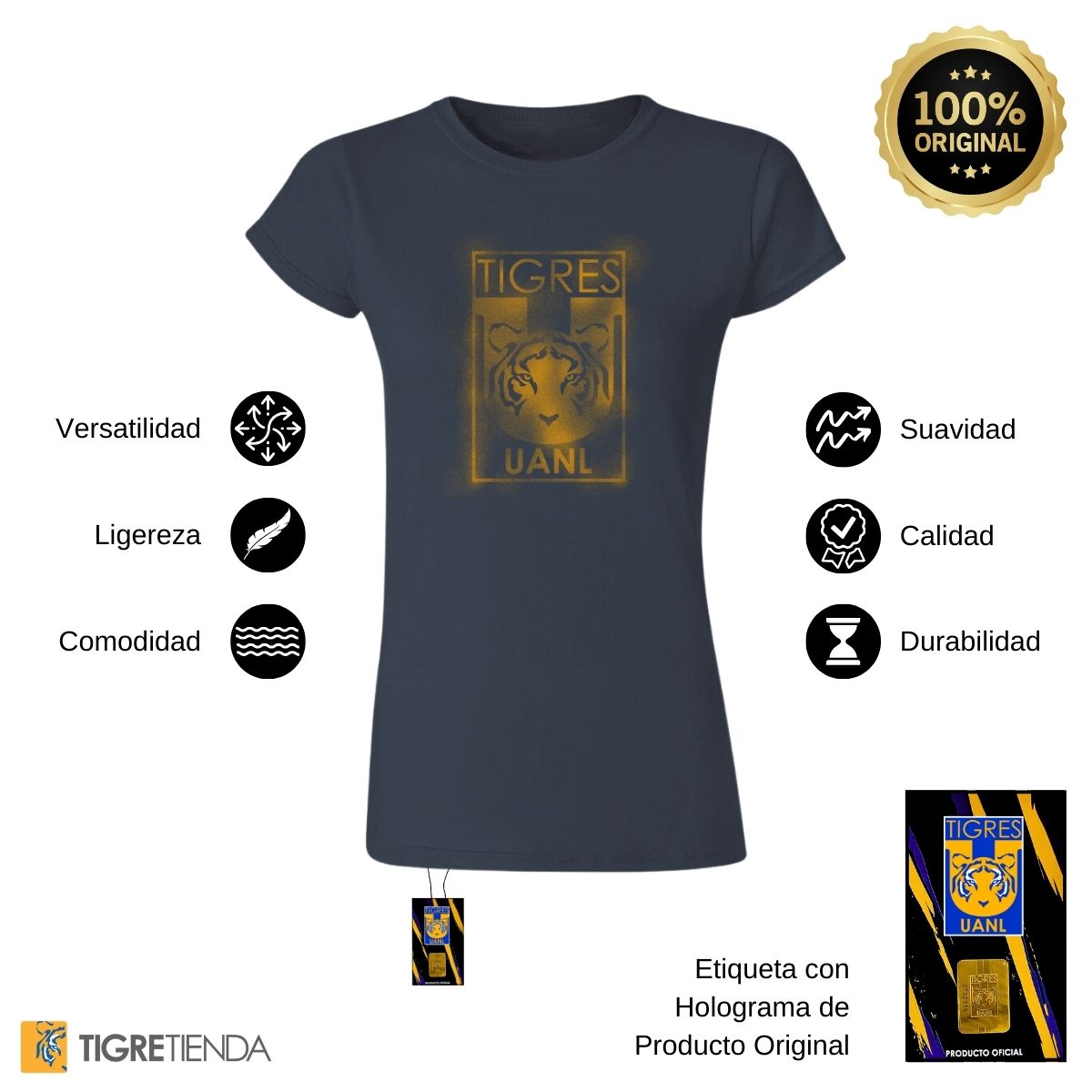 Playera Mujer Tigres UANL Escudo Difuminado