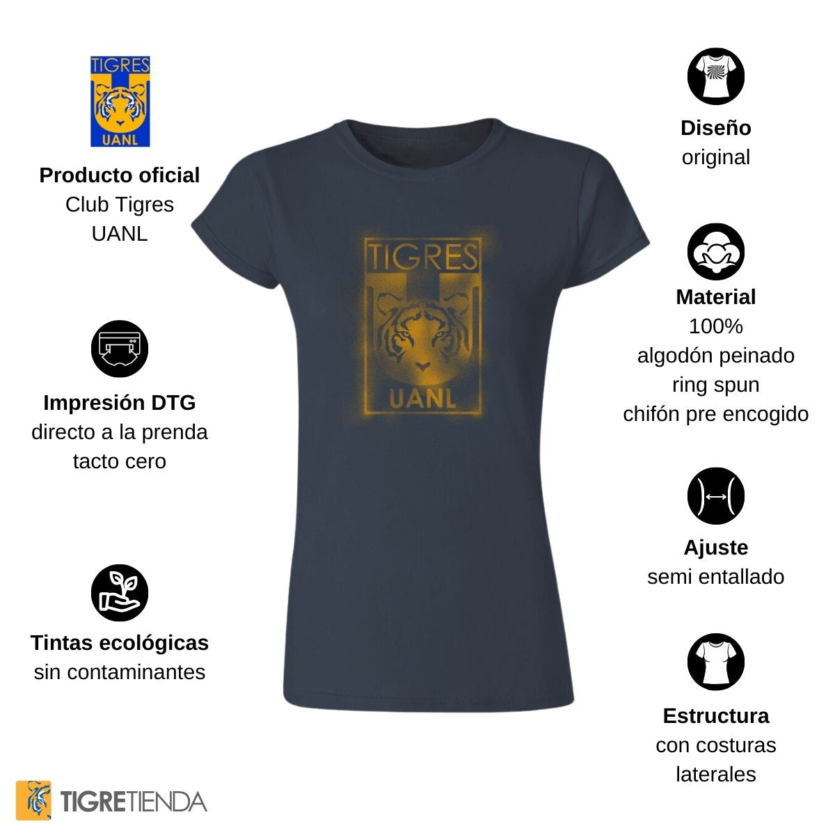 Playera Mujer Tigres UANL Escudo Difuminado