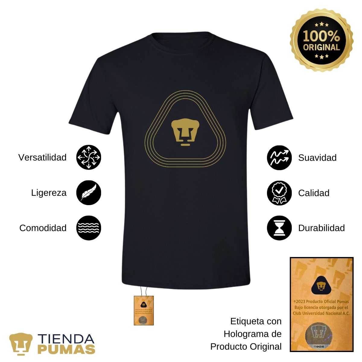 Playera Hombre Pumas UNAM Logo Líneas