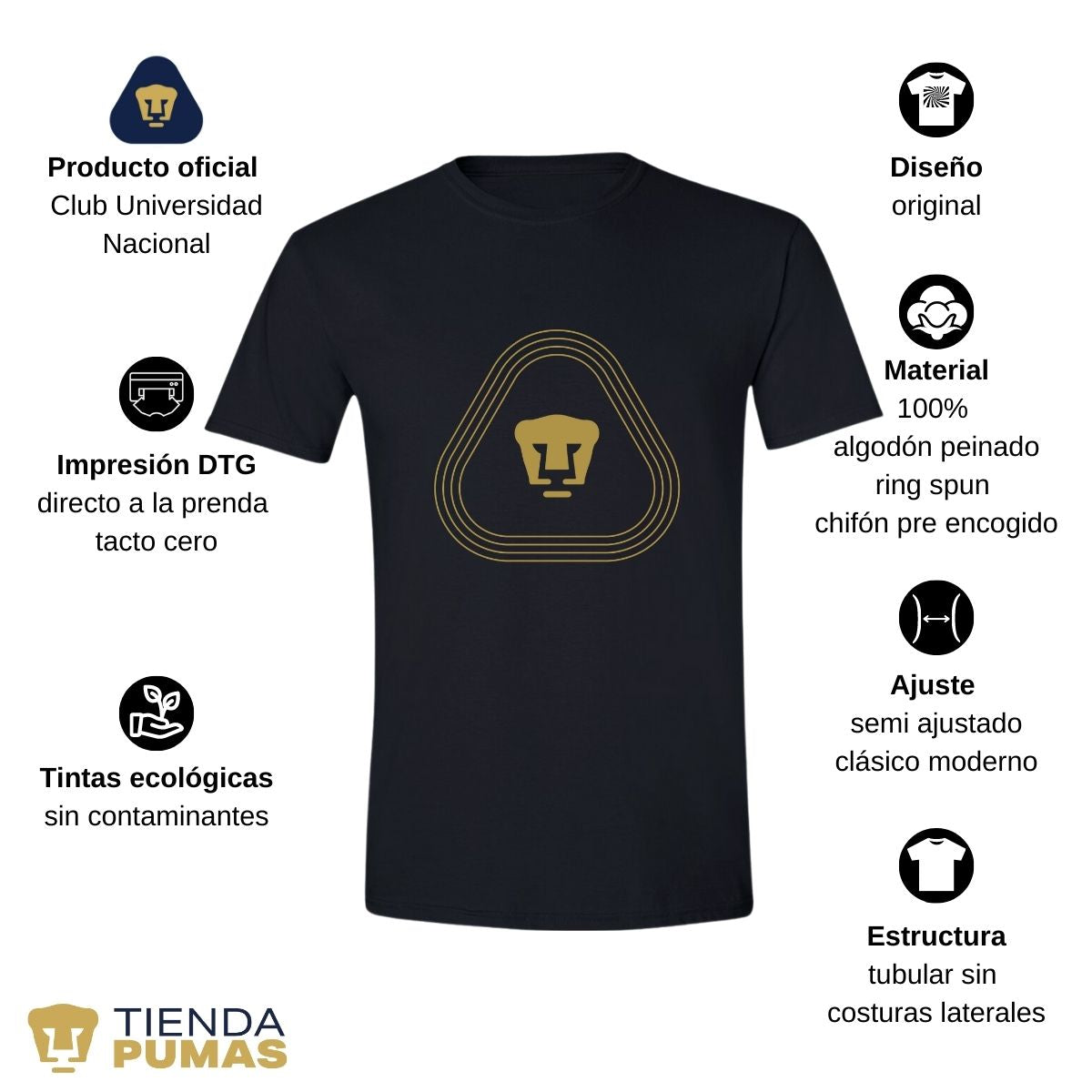 Playera Hombre Pumas UNAM Logo Líneas