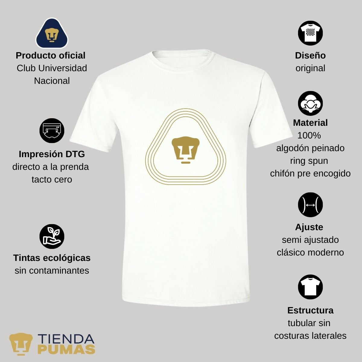 Playera Hombre Pumas UNAM Logo Líneas