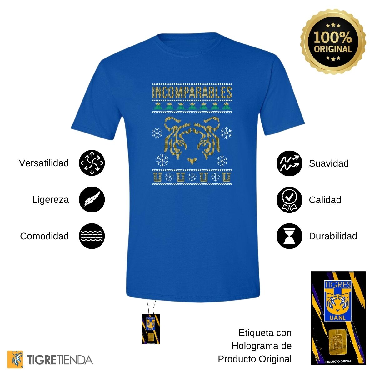 Playera Hombre Tigres UANL Navideña Incomparables