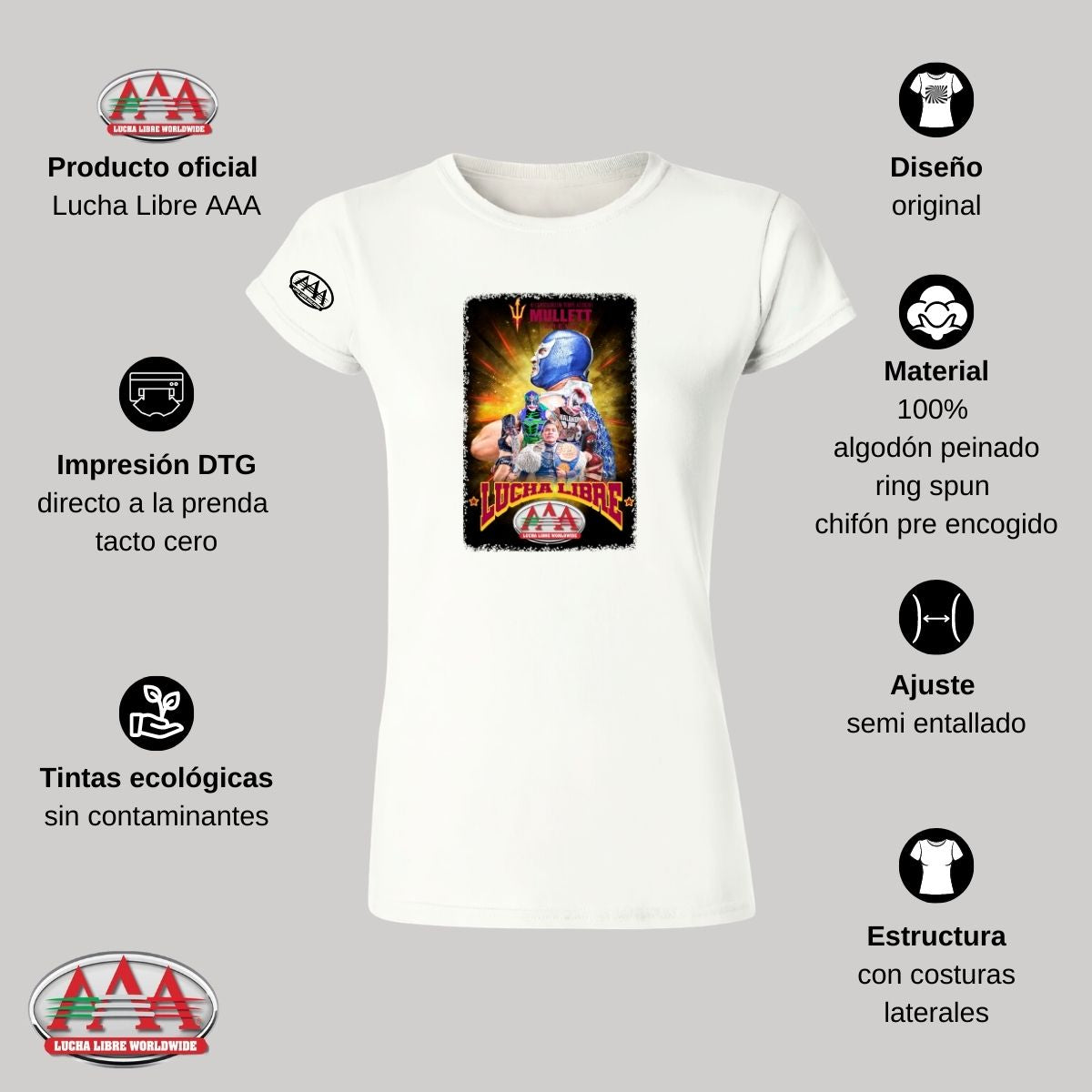 Jersey Playera Lucha Libre AAA Mujer Mullett Arena Evento