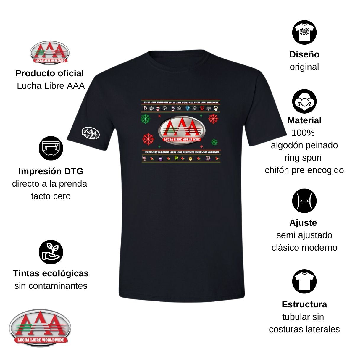 Playera Deportiva Hombre Lucha Libre AAA Mexicana Navideña