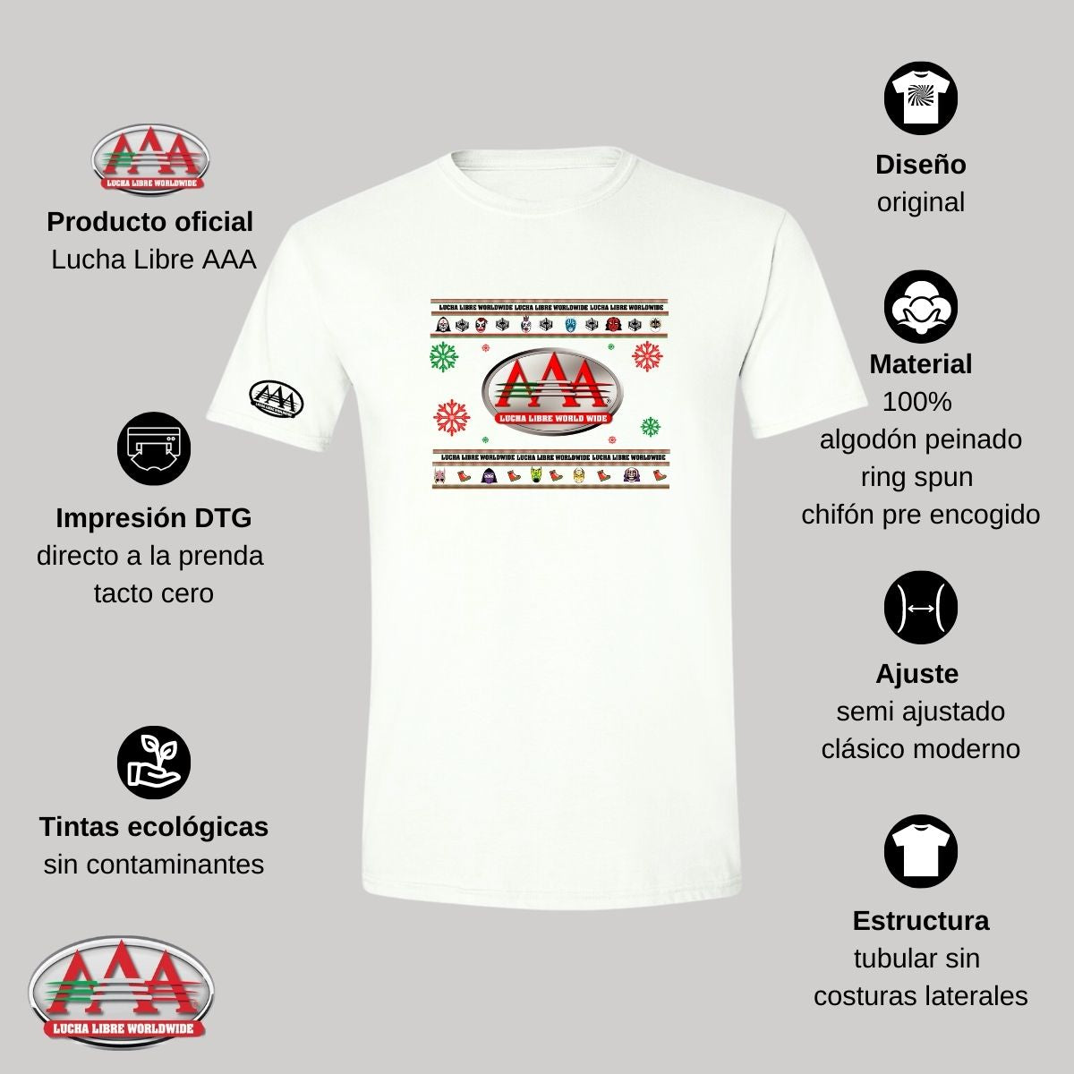 Playera Deportiva Hombre Lucha Libre AAA Mexicana Navideña