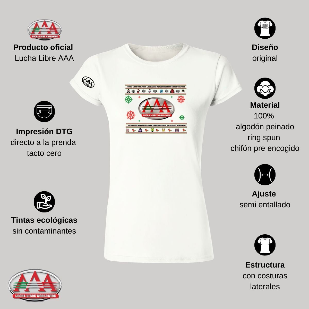 Playera Deportiva Mujer Lucha Libre AAA Mexicana Navideña