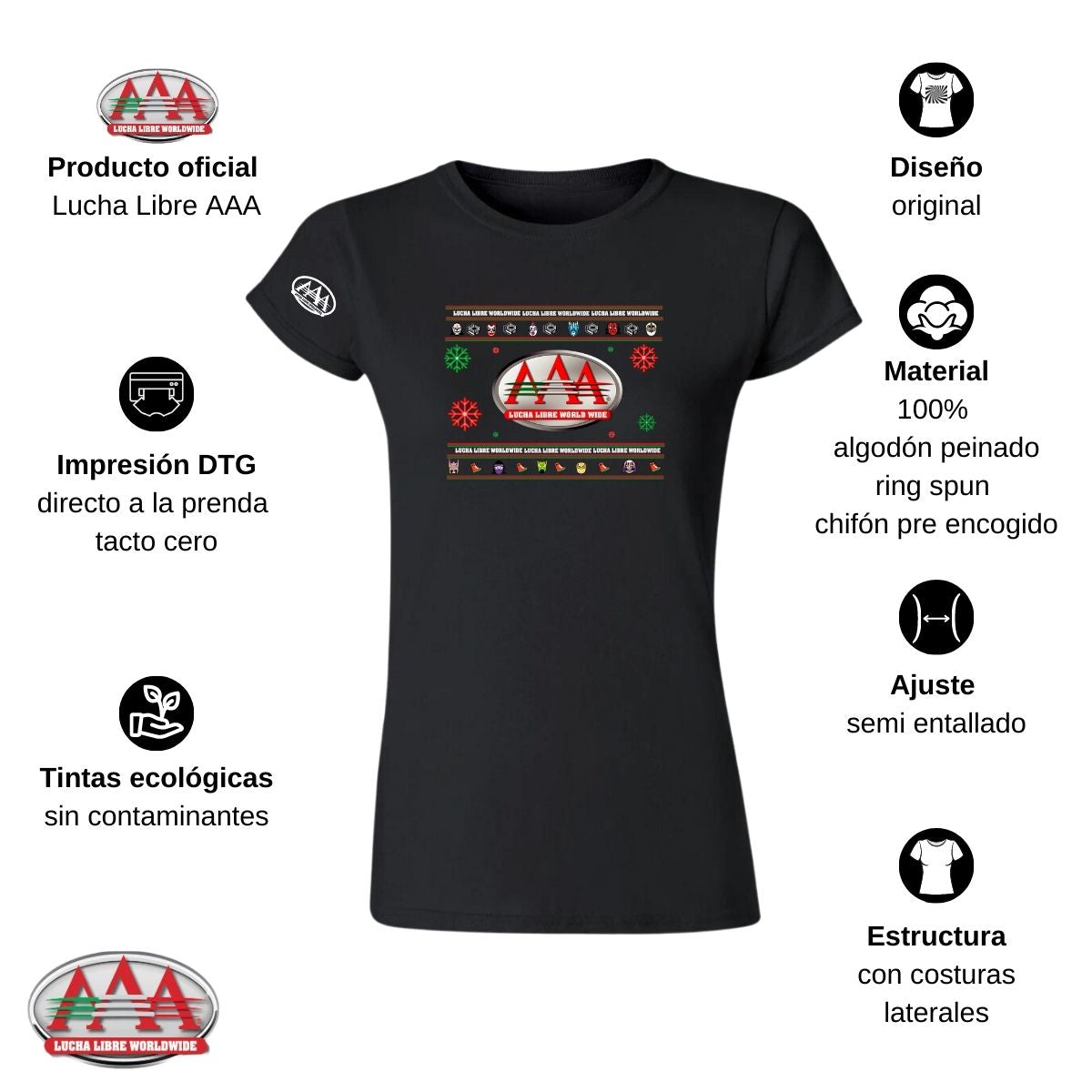 Jersey Playera Lucha Libre AAA Mujer Mexicana Navideña