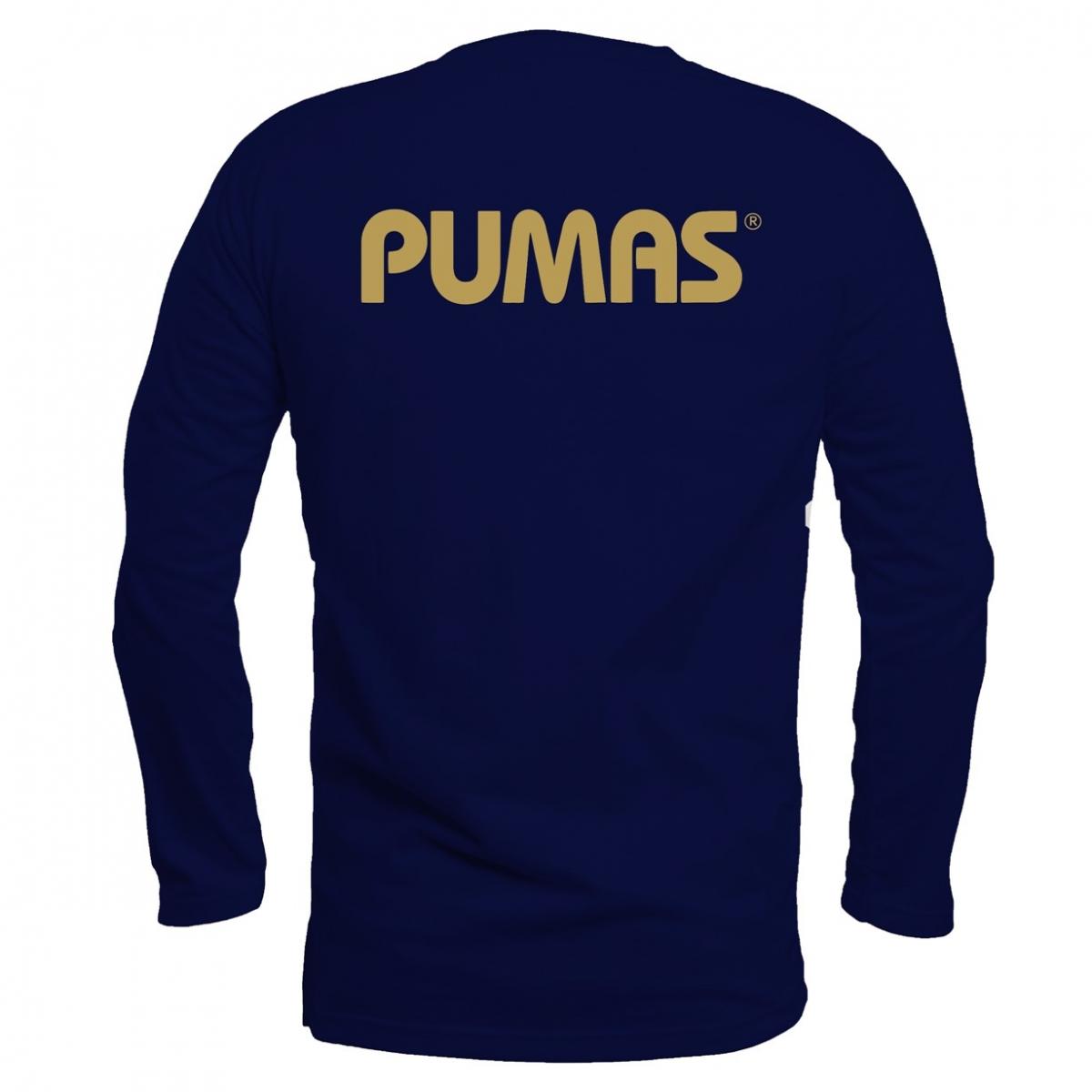 Playera Hombre Pumas Logo Dorado Manga Larga