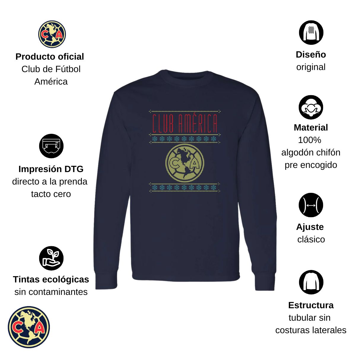 Playera Club América Hombre Navidad Manga Larga OD77122