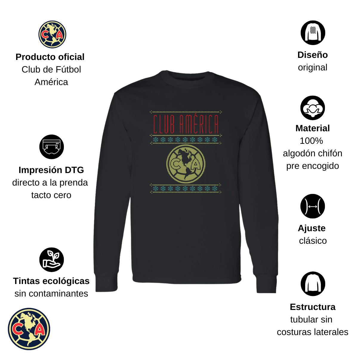 Playera Club América Hombre Navidad Manga Larga OD77122