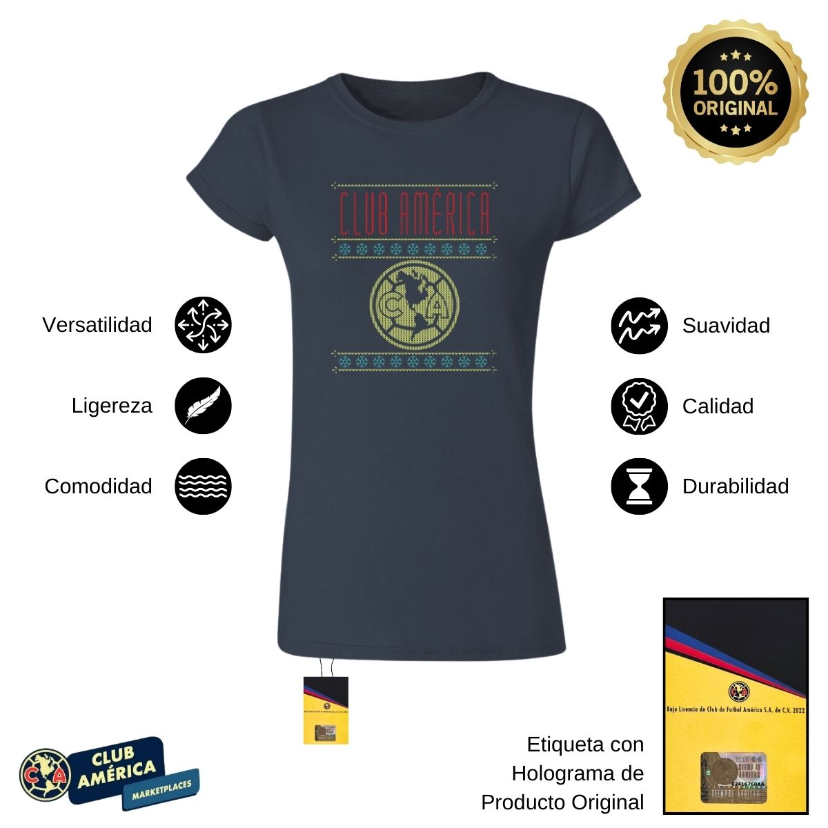 Playera Mujer América Navideña