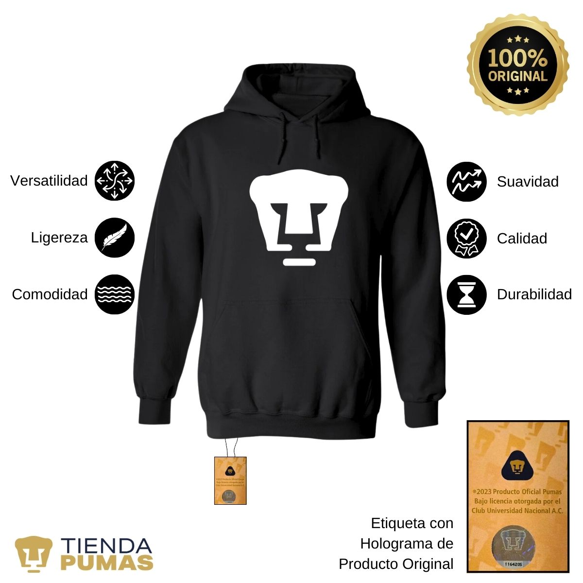 Sudadera para Hombre Hoodie Pumas UNAM Logo Blanco