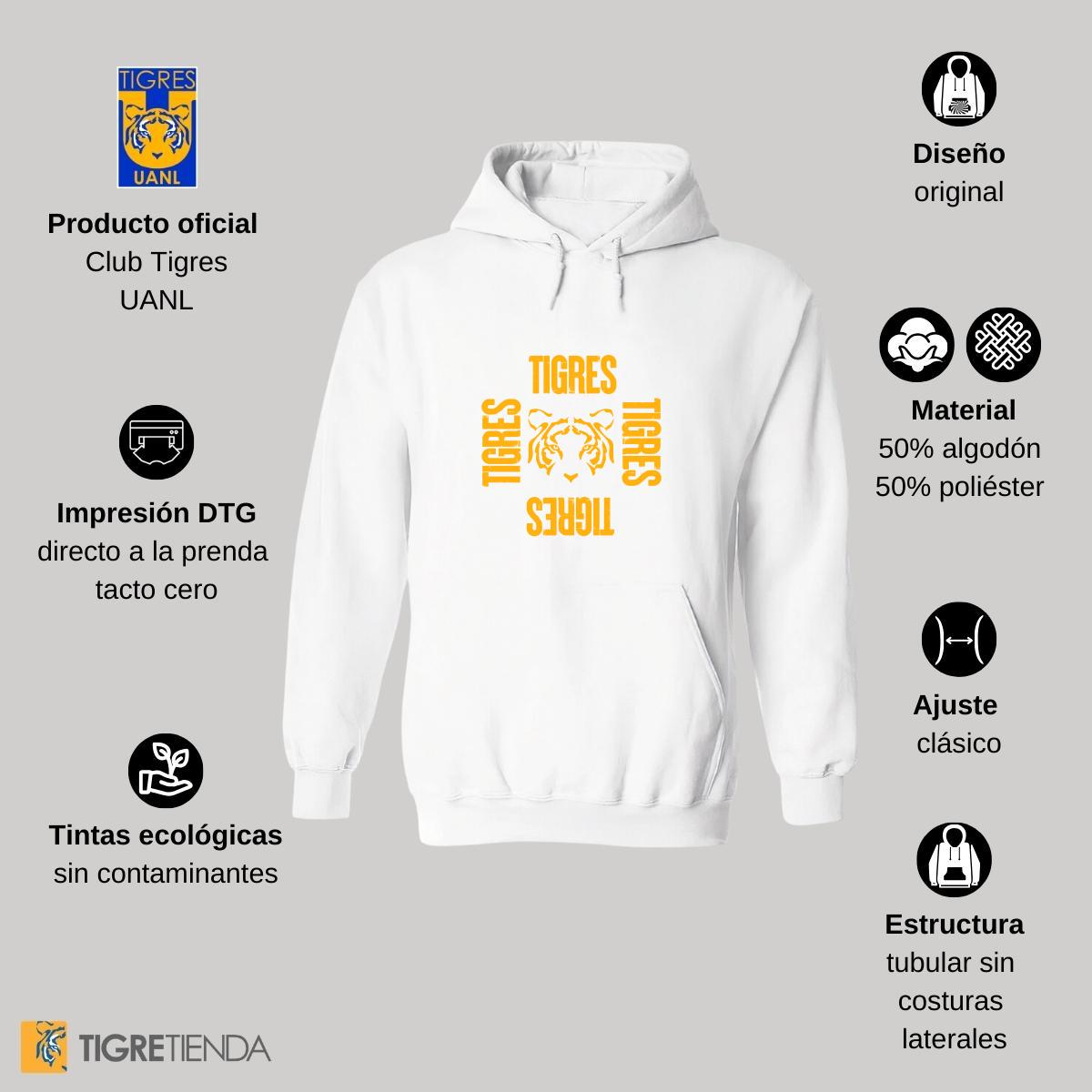 Sudadera Mujer Hoodie  Tigres UANL Cuadro