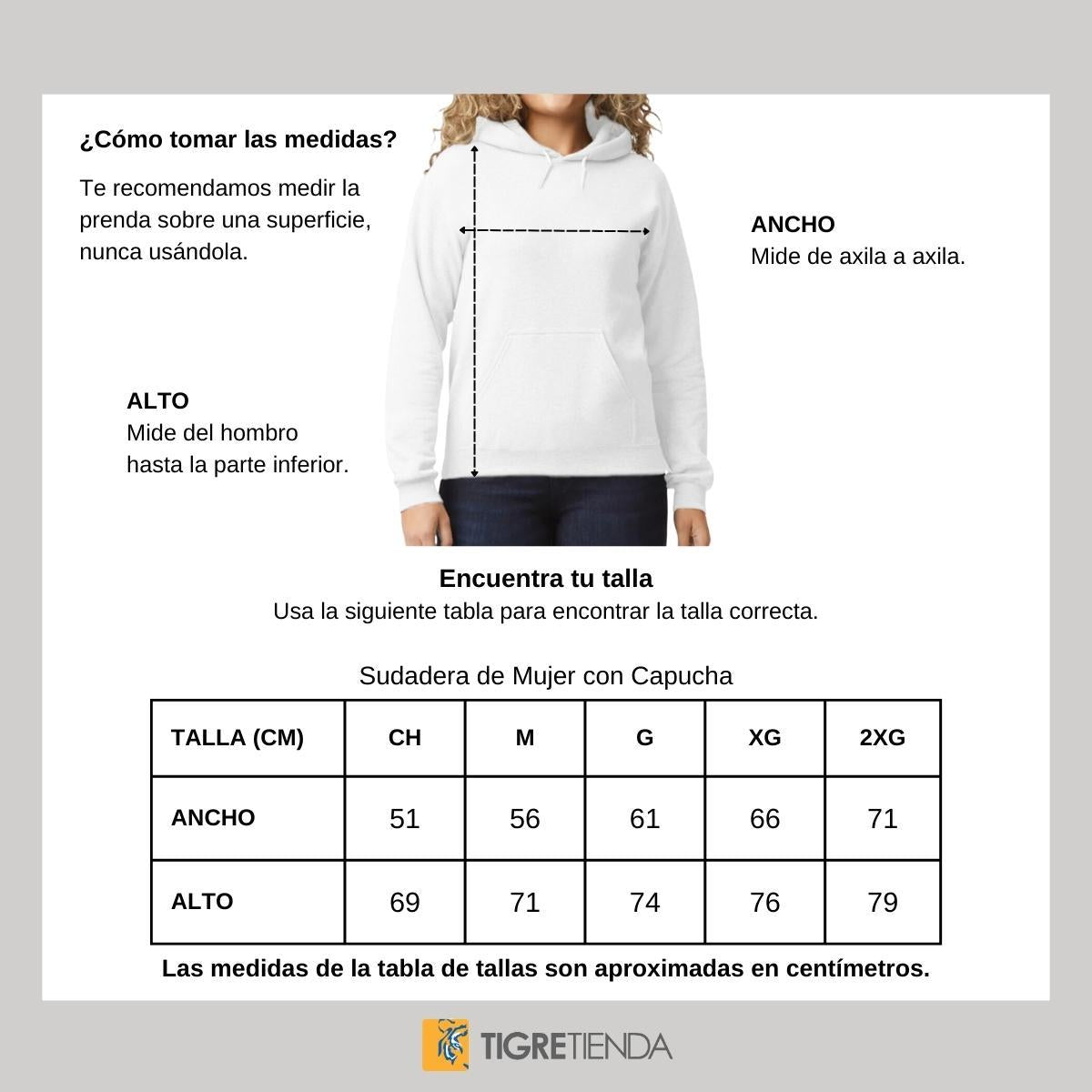 Sudadera Mujer Hoodie  Tigres UANL Cuadro