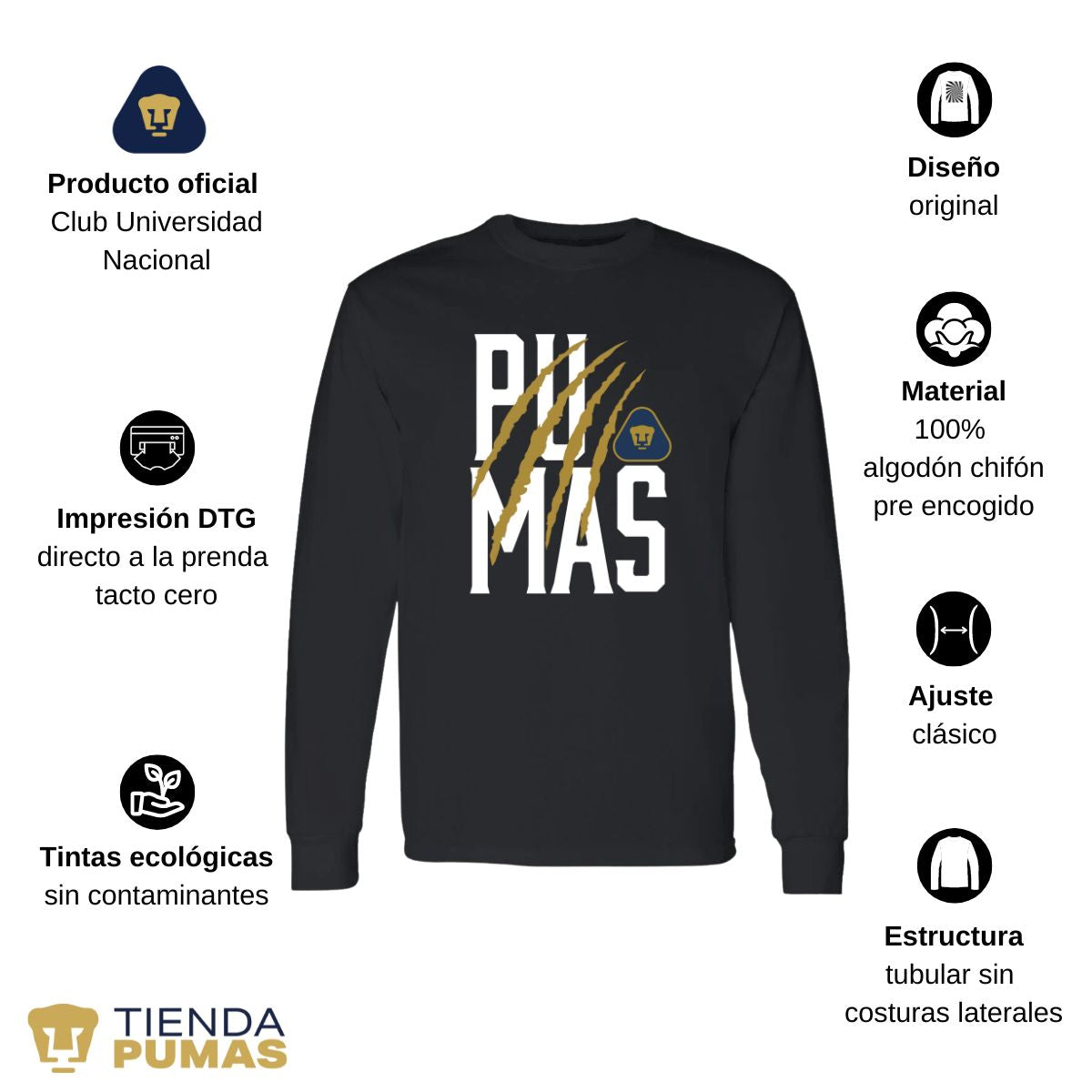 Playera Pumas UNAM Hombre Manga Larga Zarpazo OD77233