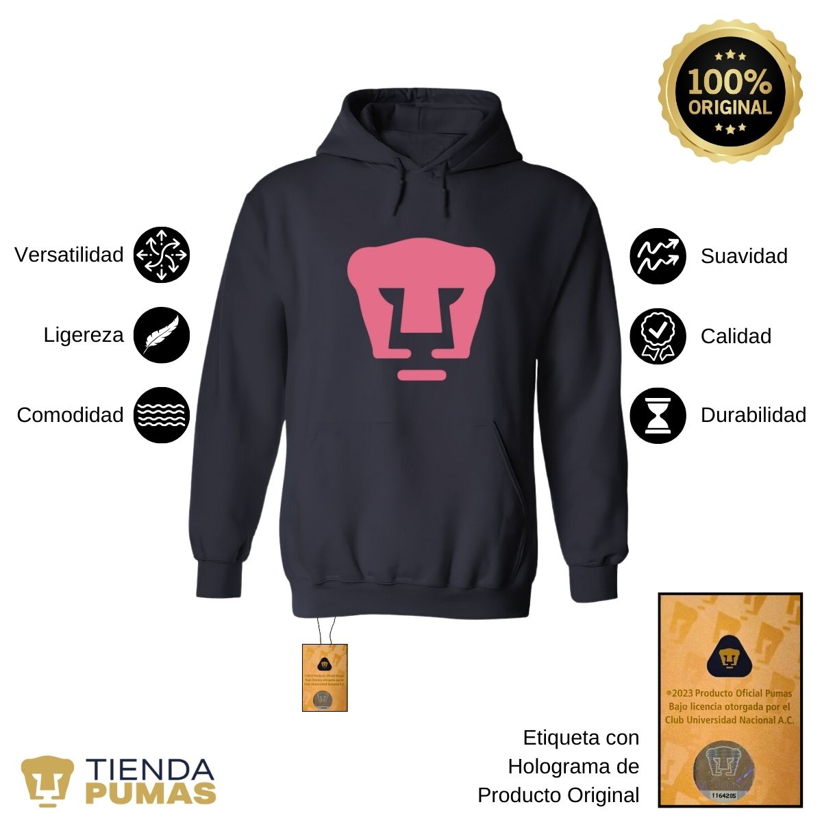 Sudadera para Mujer Hoodie Pumas UNAM Logo Rosa