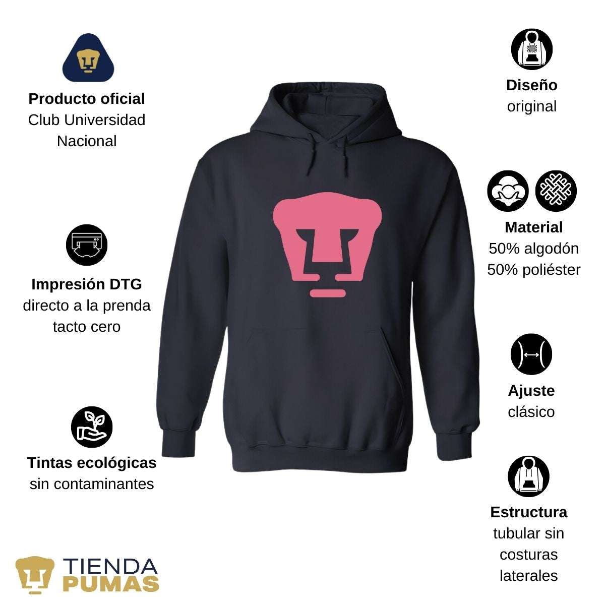 Sudadera para Mujer Hoodie Pumas UNAM Logo Rosa