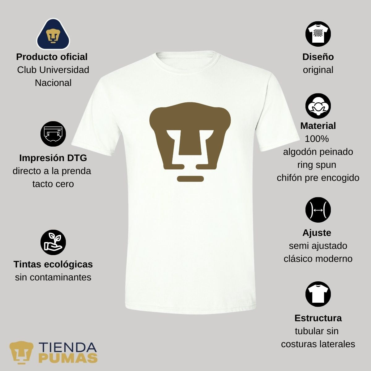 Playera Hombre Pumas Logo Dorado