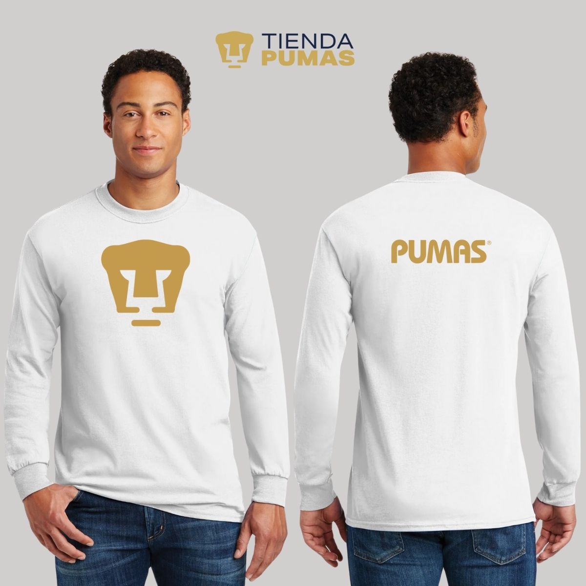 Playera Hombre Pumas Logo Dorado Manga Larga