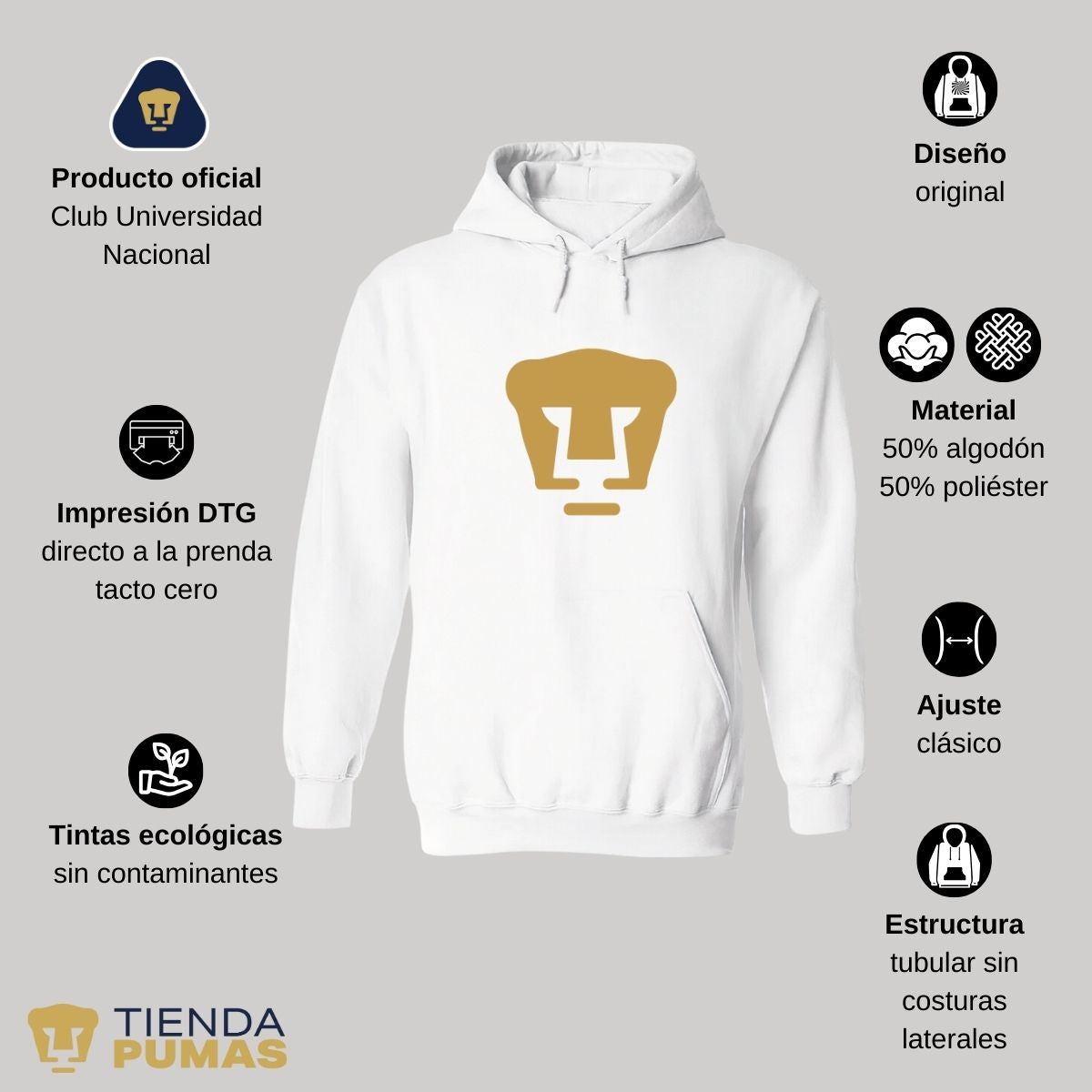 Sudadera para Mujer Hoodie Pumas UNAM Logo Dorado