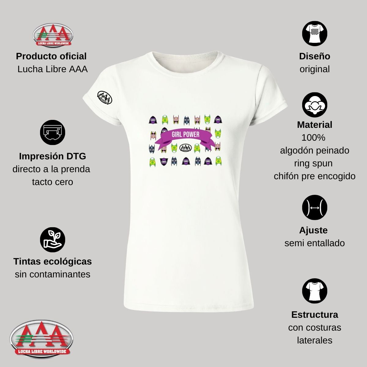 Playera Deportiva Mujer Lucha Libre AAA Mexicana Girl Power