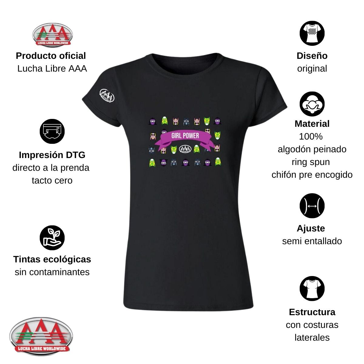 Playera Deportiva Mujer Lucha Libre AAA Mexicana Girl Power