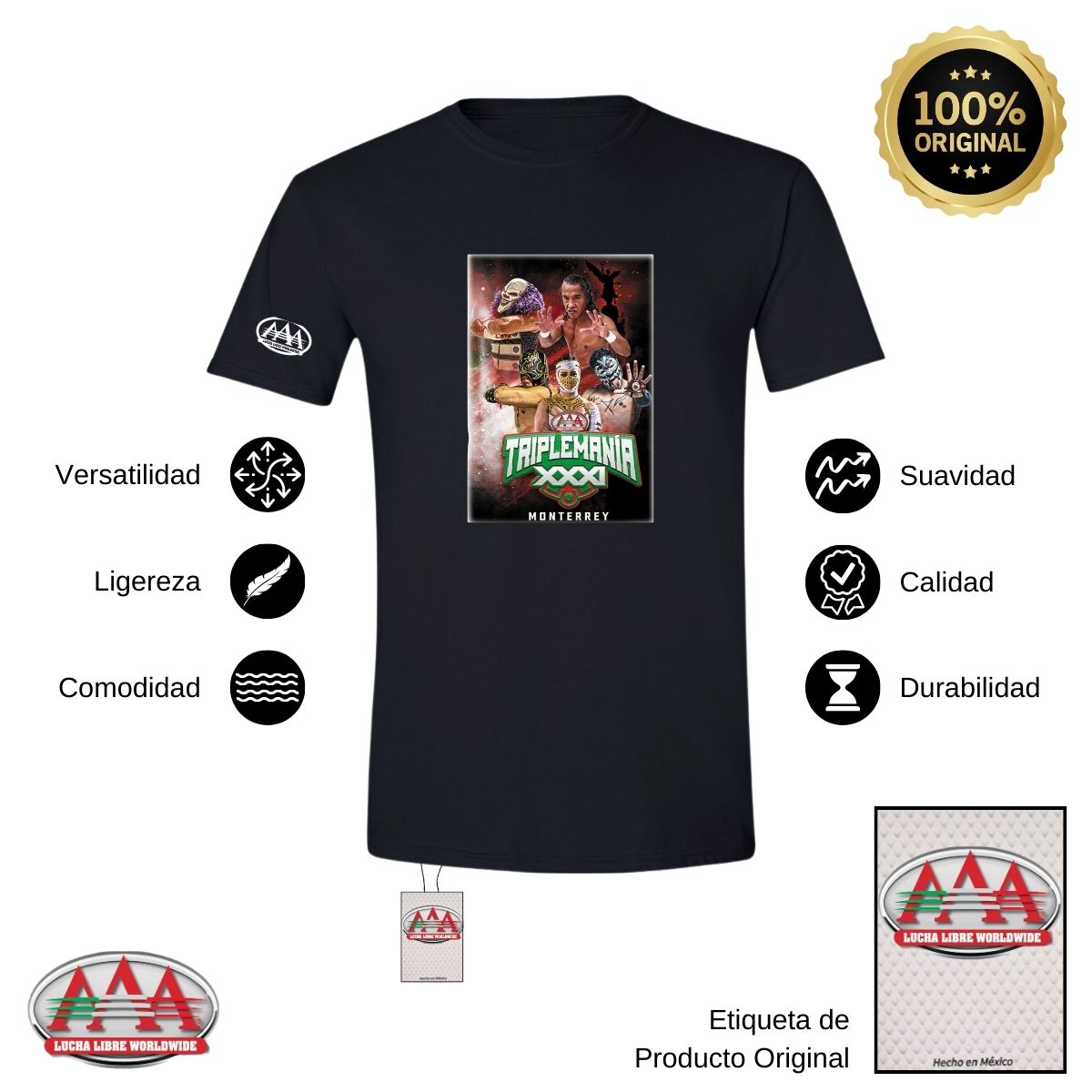 Playera Hombre Deportiva Lucha Libre AAA Mty Triplemanía 31