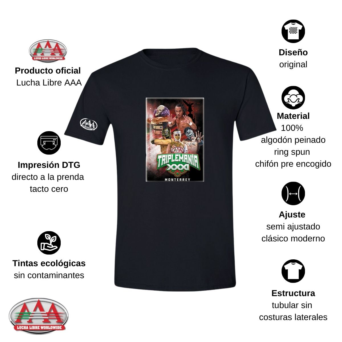 Playera Hombre Deportiva Lucha Libre AAA Mty Triplemanía 31