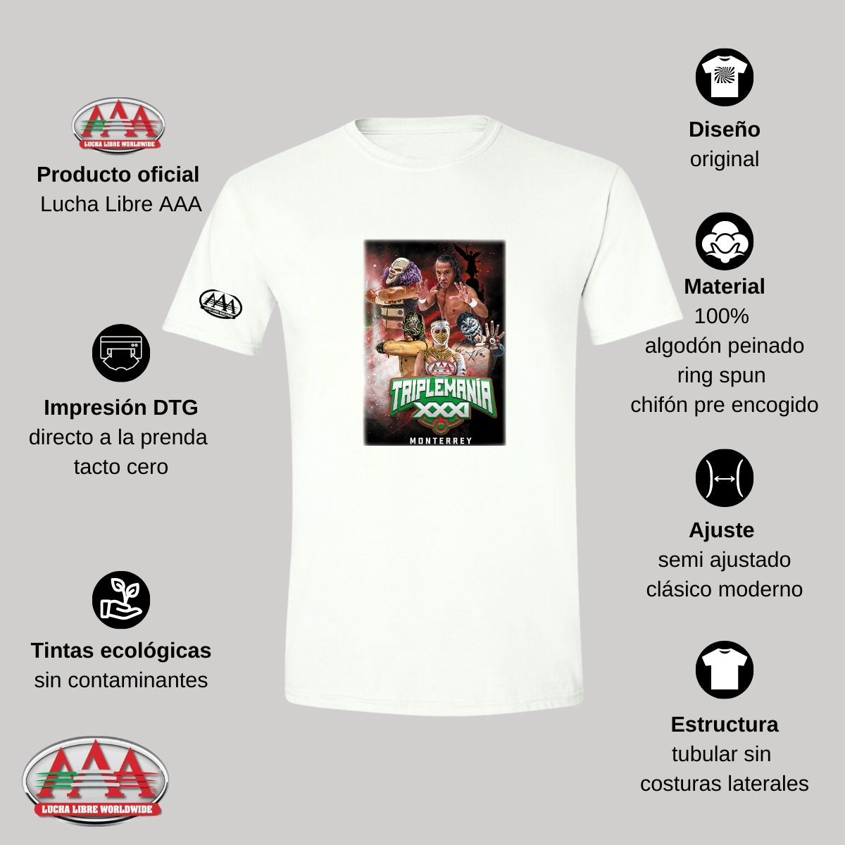 Playera Hombre Deportiva Lucha Libre AAA Mty Triplemanía 31