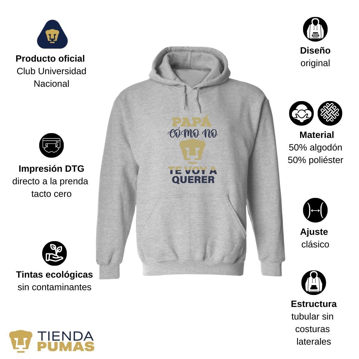 Sudadera Hombre Hoodie Pumas UNAM Papá cómo no te voy Querer