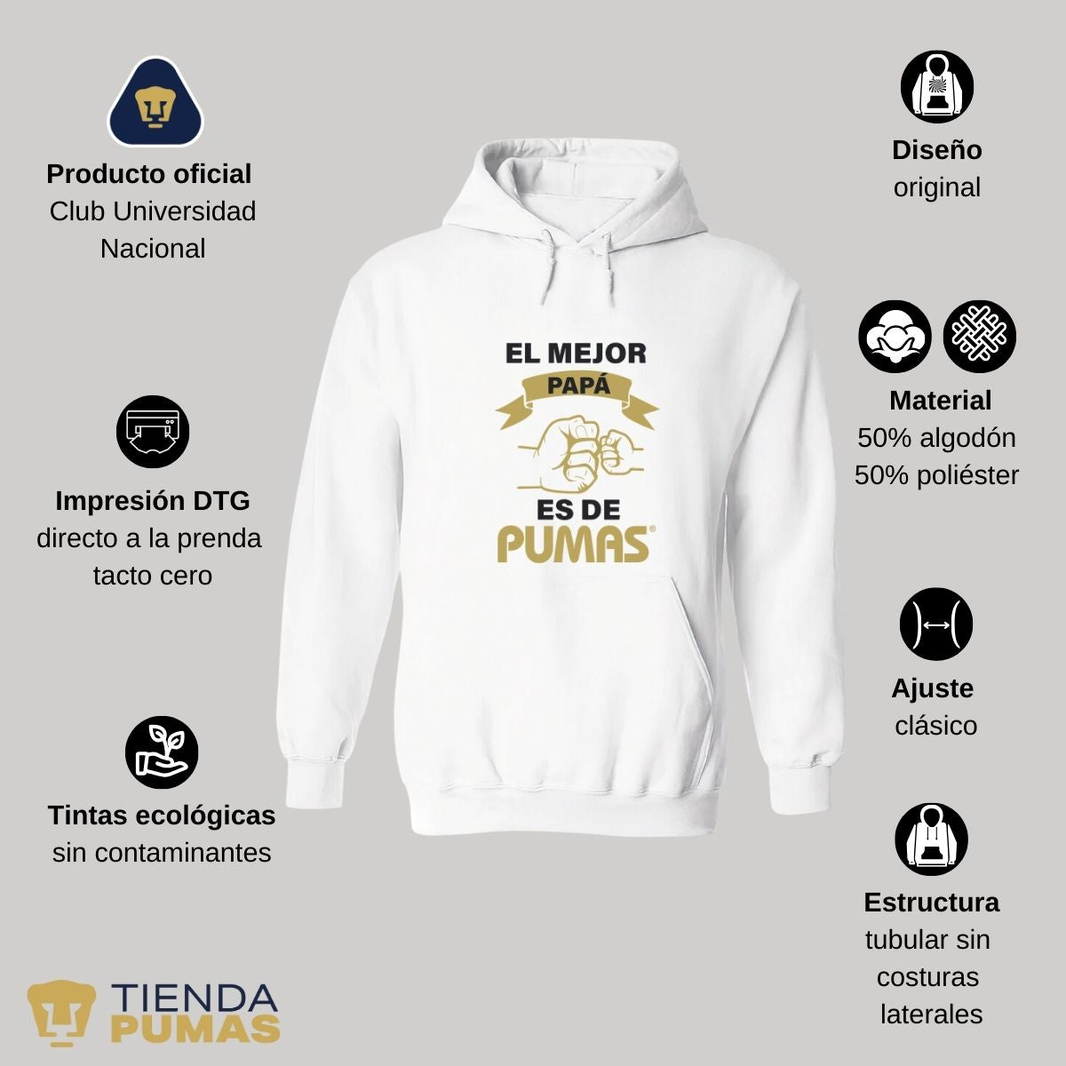 Sudadera Hombre Hoodie Pumas UNAM Mejor Papá Es de Pumas