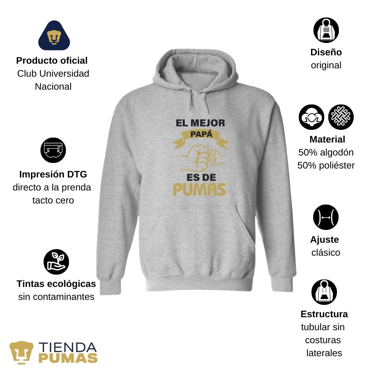 Sudadera Hombre Hoodie Pumas UNAM Mejor Papá Es de Pumas