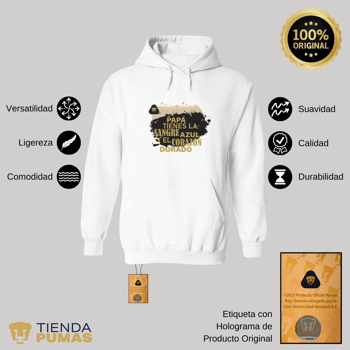 Sudadera Hombre Hoodie Pumas UNAM Papá sangre azul