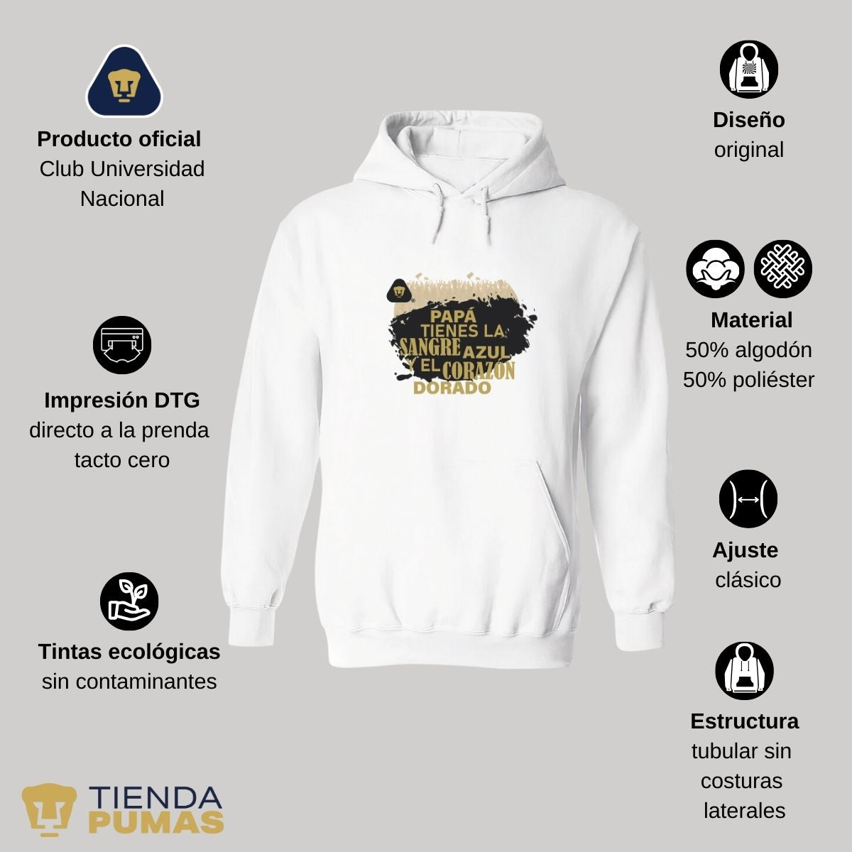 Sudadera Hombre Hoodie Pumas UNAM Papá sangre azul