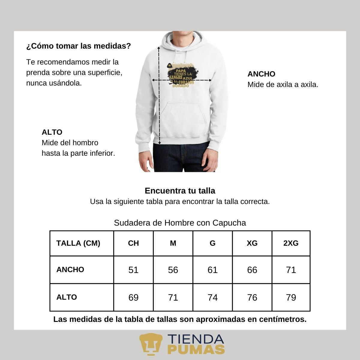 Sudadera Hombre Hoodie Pumas UNAM Papá sangre azul