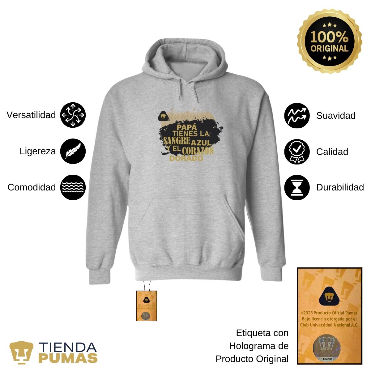 Sudadera Hombre Hoodie Pumas UNAM Papá sangre azul