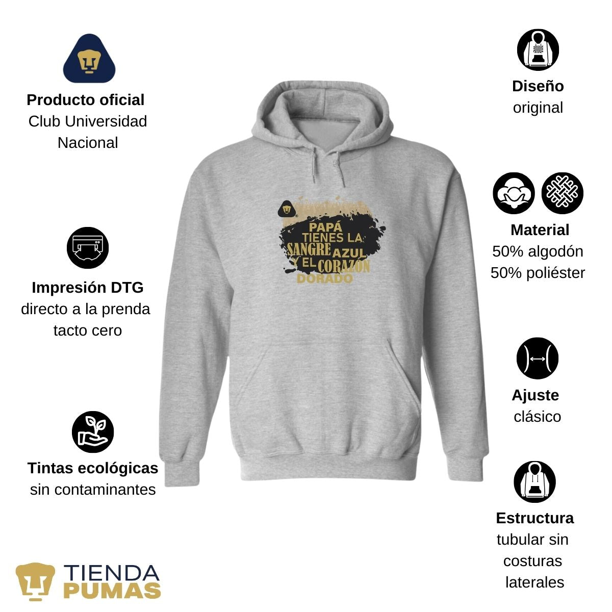 Sudadera Hombre Hoodie Pumas UNAM Papá sangre azul