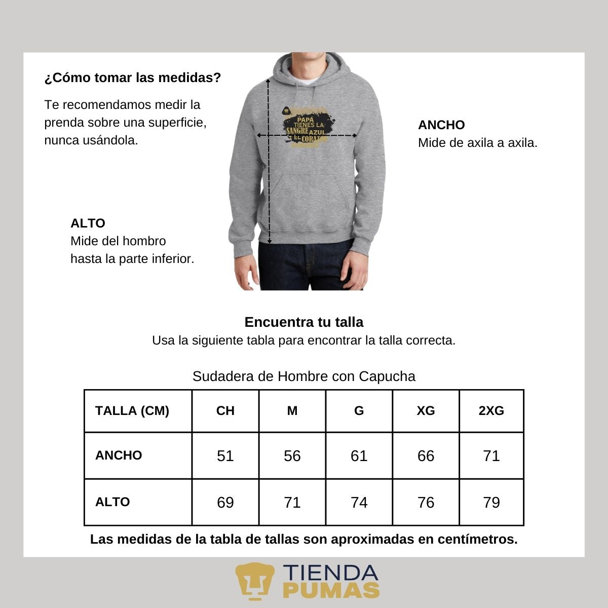 Sudadera Hombre Hoodie Pumas UNAM Papá sangre azul