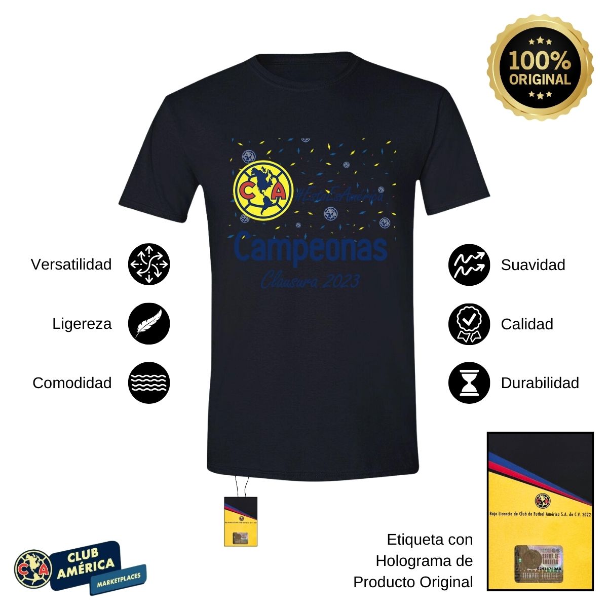 Playera Club América Campeonas Cl 2023 Hombre OD77492