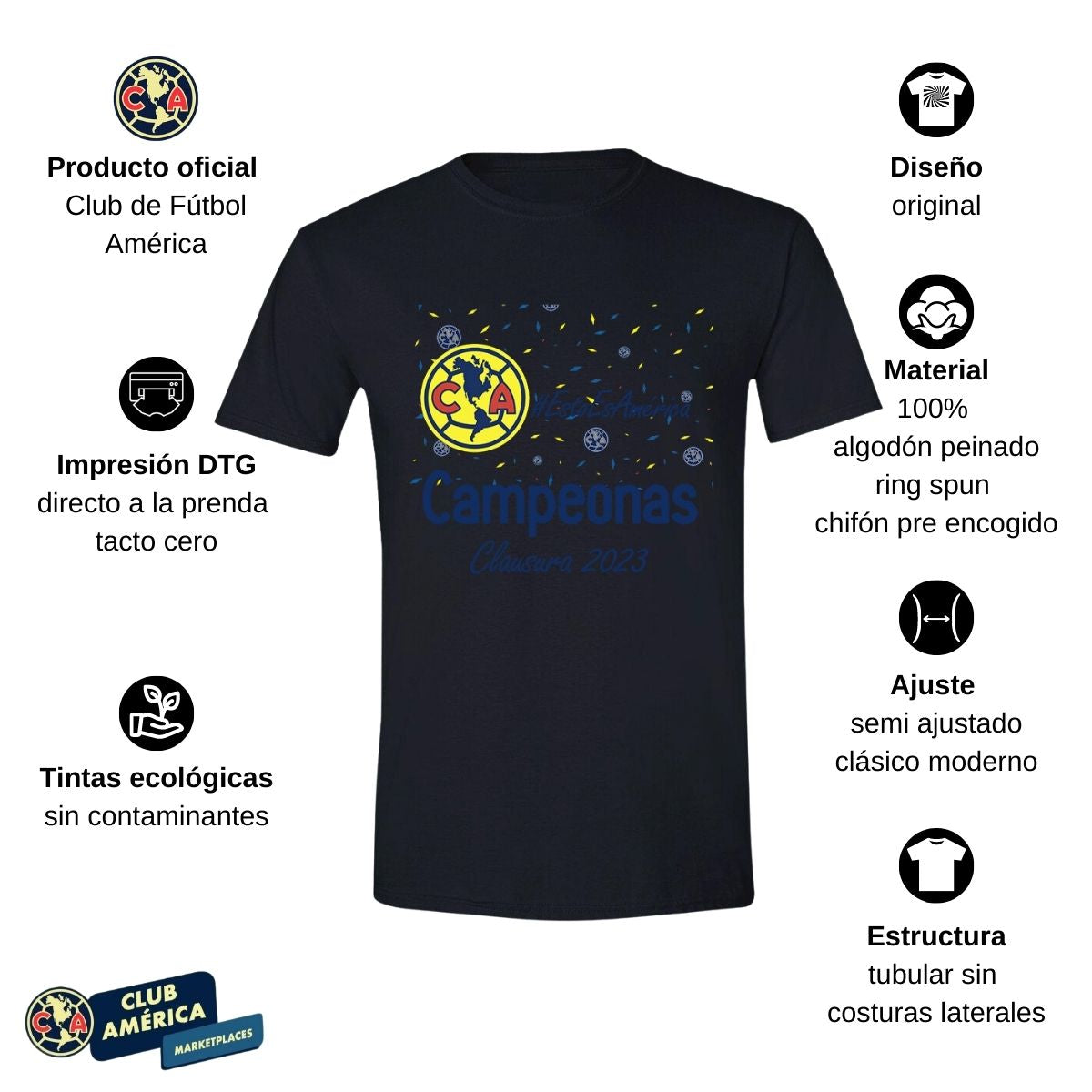 Playera Club América Campeonas Cl 2023 Hombre OD77492