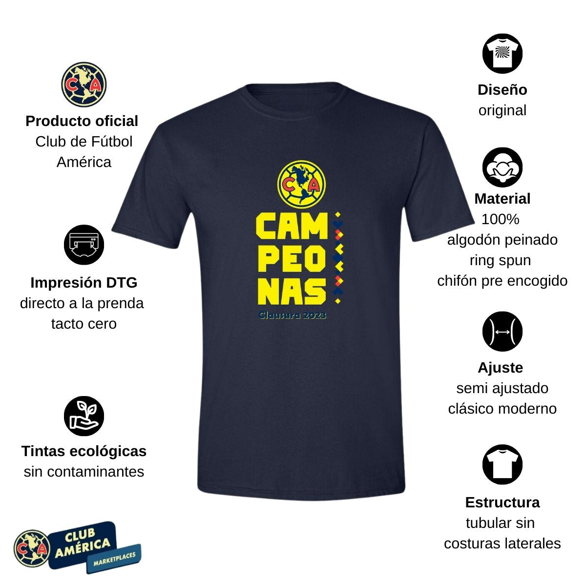 Playera Hombre América Campeonas Cl 2023