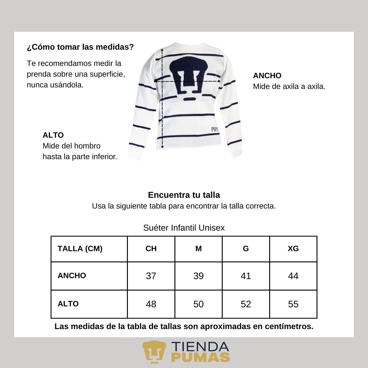 Suéter blanco unisex niño niña Universitario UNAM Pumas