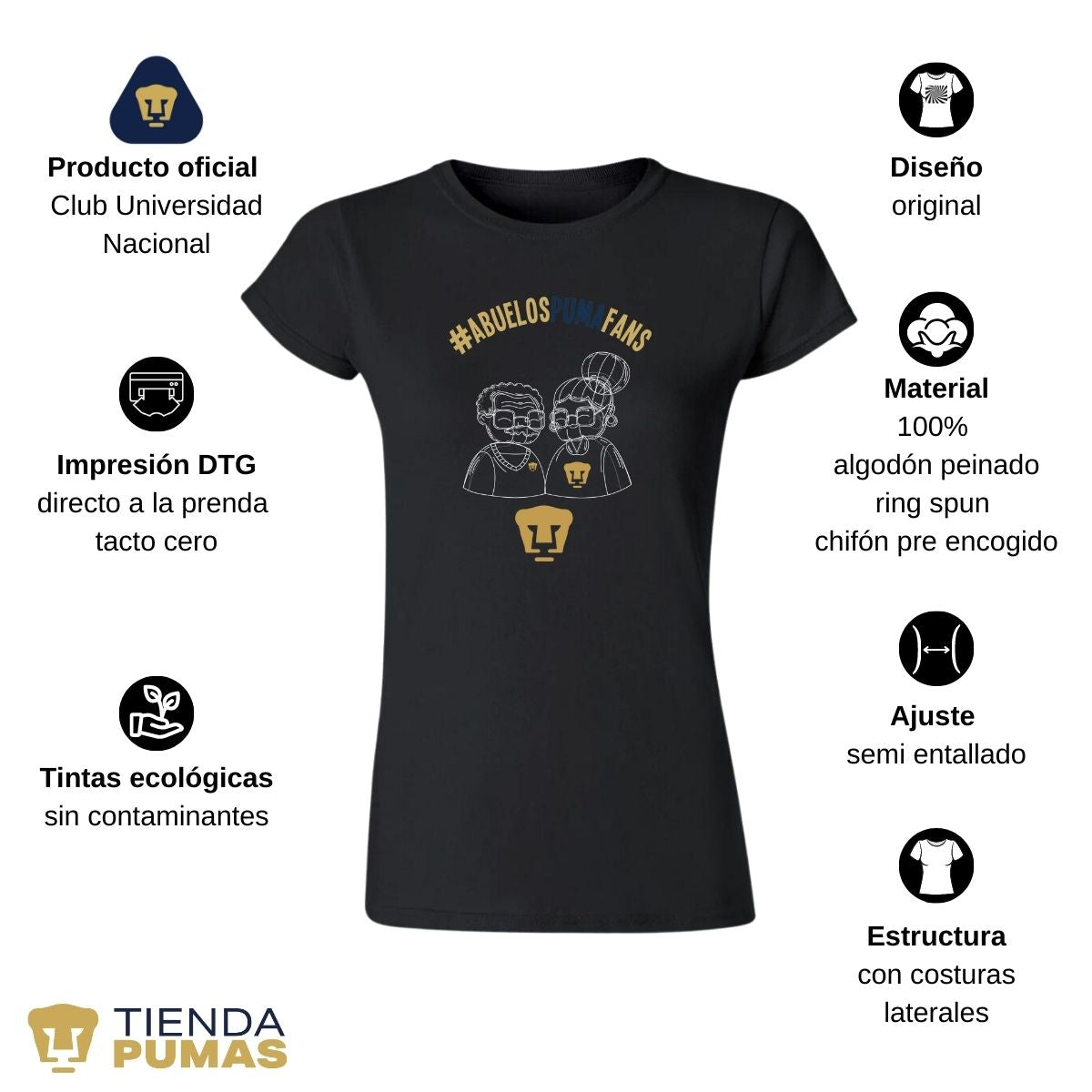 Jersey Playera Fútbol Pumas UNAM Mujer Abuelos Pumas Fan