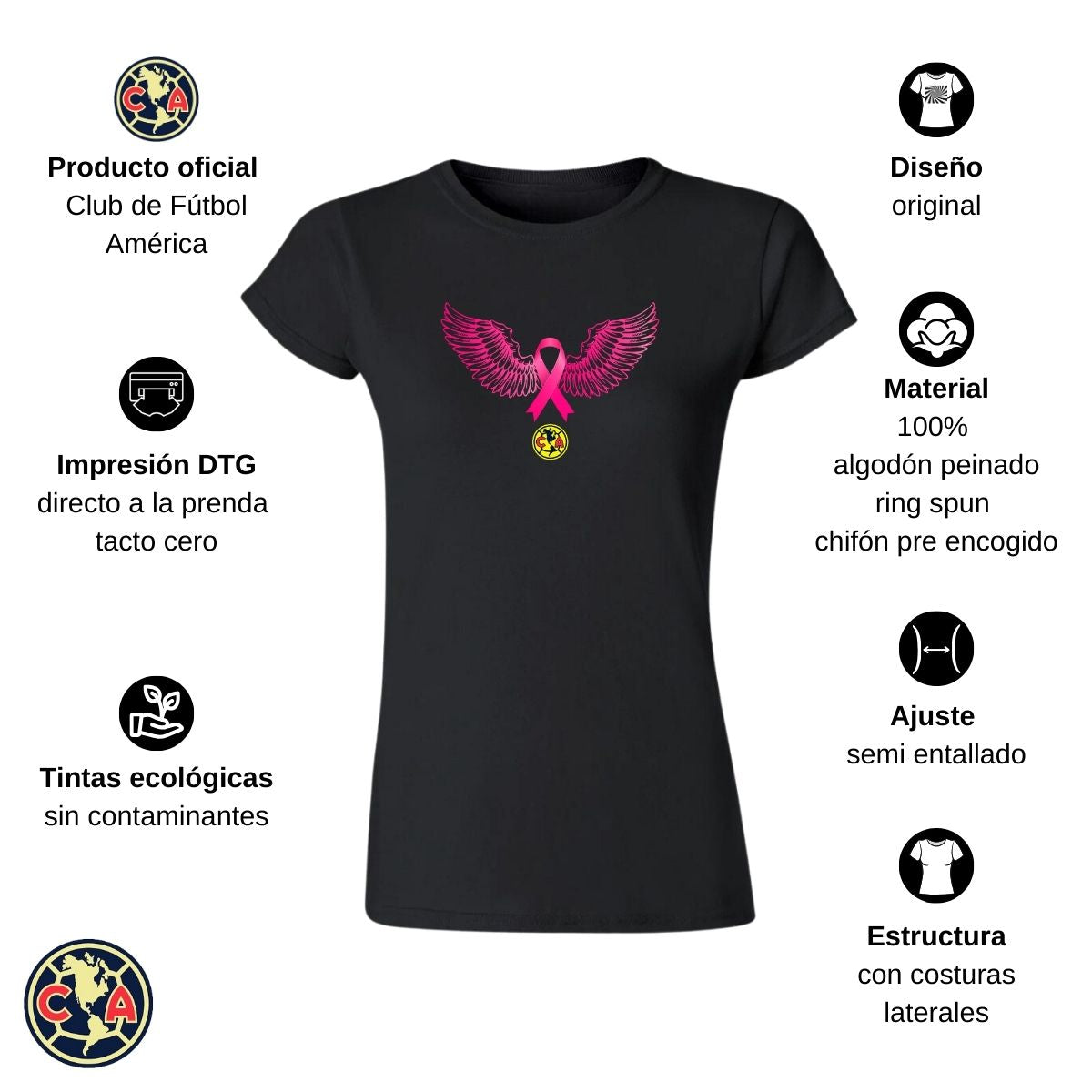 Playera Rosa Mujer  América Vs Cáncer Mama